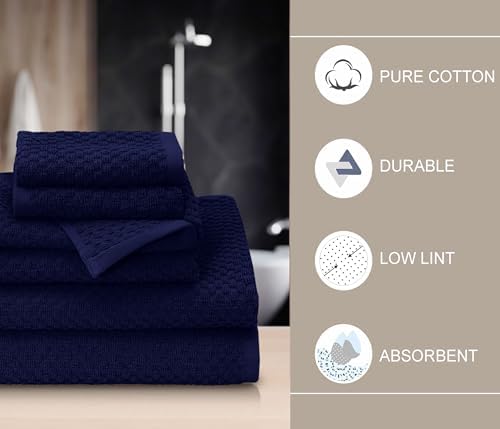 COTTON CRAFT Euro Spa Waffle Weave 6 Piece Towel Set - 100% Cotton - Navy - Image 6