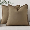 decorUhome Linen Fringe Light Brown Throw Pillow Covers 16x16 Set of 2 by decorUhome