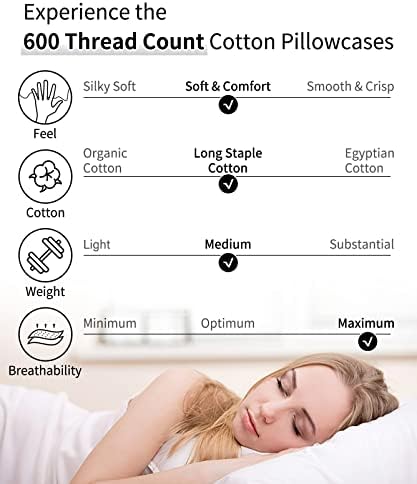 Warmstar Cotton Pillow Cases Standard Size Set of 2, 600 Thread Count - Image 4