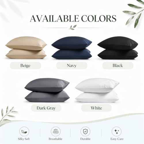 Pillow Cases Set, 100% Rayon from Bamboo, Queen 20"x30" White - Image 2