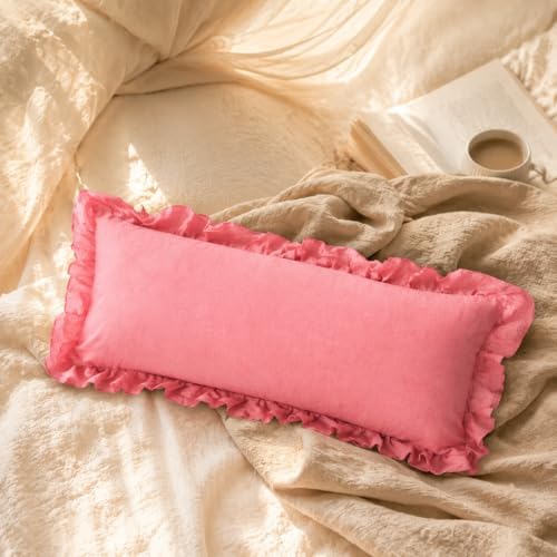 JoraLion Ruffled Lumbar Pillow Cover 14x36 Solid Pink - Image 6