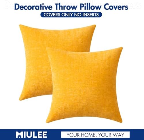MIULEE Soft Chenille Throw Pillow Covers Goose Yellow 18x18 Inch Pack of 2 - Image 6