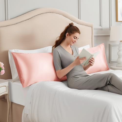 INFIIXSO Mulberry Silk Body Pillow Pillowcase, Rose Pink - Image 3