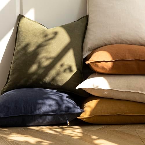 Foindtower Linen Solid Decorative Throw Pillow Covers 24x24 Olive Green - Image 6