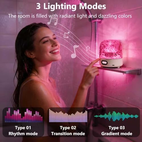 Spa-Like Shower Lamp with Bluetooth Speaker,Waterproof 16-Color Ocean Wave Projector Light, Rechargeable Bathroom Lamp with Touch&Remote Control,Cordless Light for Inside Shower/Bathtub - Image 6