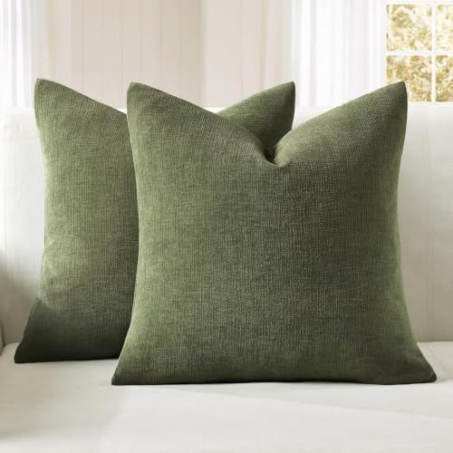 MIULEE Olive Green Chenille Couch Throw Pillow Covers by MIULEE