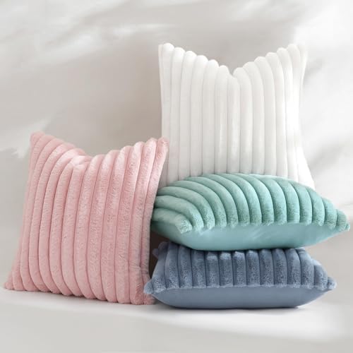 decorUhome Fall Faux Fur Throw Pillow Covers 22x22 Set of 2 Pink - Image 5
