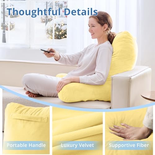 Sasttie Reading Pillow for Bed, Back Pillow for Sitting Up, Light Yellow - Image 4