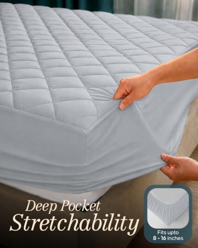 Full Mattress Pad, Quilted Mattress Protector Topper fits 16" Deep Pocket - Image 3