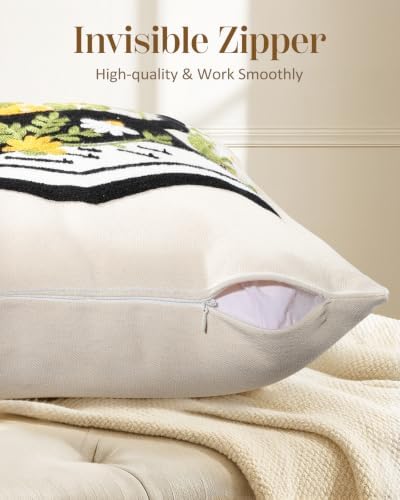 Animal Embroidered Throw Pillow Cover 20x20 Inch, Cat Floral - Image 3