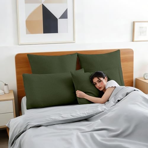 100% Cotton Waffle Pillow Shams Queen Size Set of 2 - Image 7
