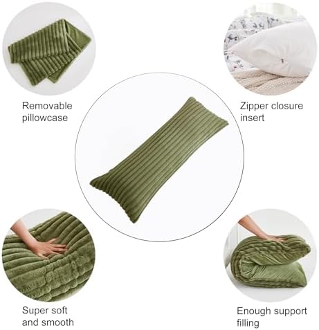 Full Body Pillow with Fluffy Stripe Faux Fur Removable Cover, Long Bed Pillow - Image 6