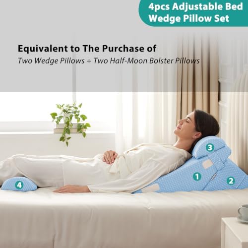 Bedluxe Adjustable 4pcs Bed Wedge Pillow Set, Memory Foam Wedges Pillow Post - Image 5