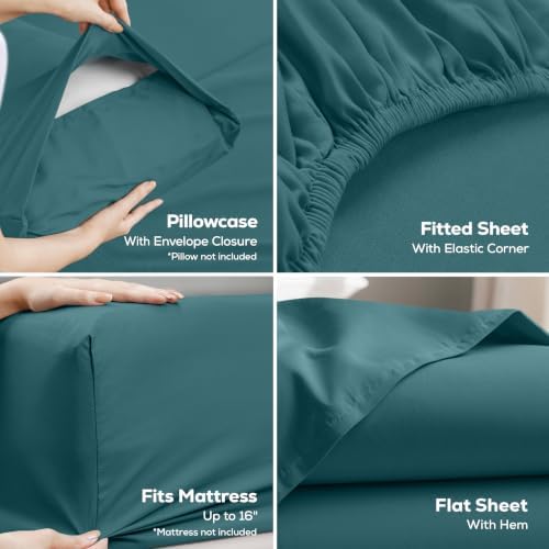 King Sheets Set, 4 Pieces 16" Deep Pocket Hotel Luxury Sheets, Denim Blue - Image 3