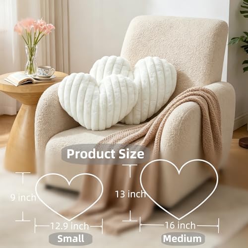 Heart Pillow 12.9" Cute Soft Fluffy Small White Decorative Throw Pillows - Image 2