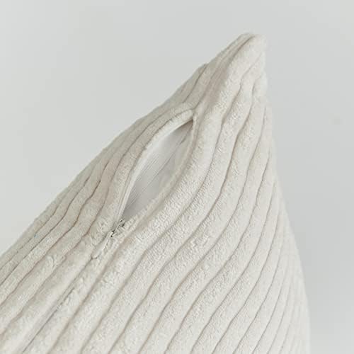 Home Brilliant 24x24 Pillow Covers Set of 2 Striped Velvet Corduroy Euro Throw - Image 3
