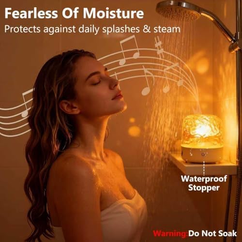 Spa-Like Shower Lamp with Bluetooth Speaker,Waterproof 16-Color Ocean Wave Projector Light, Rechargeable Bathroom Lamp with Touch&Remote Control,Cordless Light for Inside Shower/Bathtub - Image 4