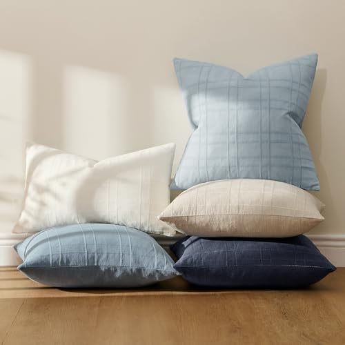 MIULEE Linen Plaid Pillow Covers Coastal Decorative 20x20 Blue Grey - Image 7