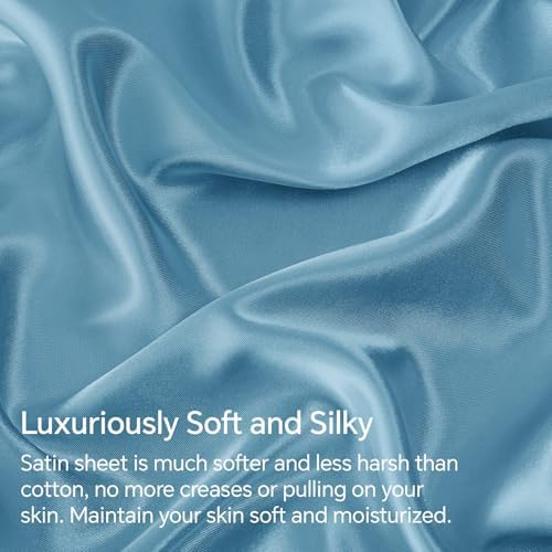 BEDELITE Satin Sheets Full Size Bed Set, Airy Blue, 4 Pieces - Image 3