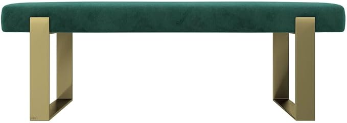 VANT Upholstered Bed Bench - Velvet Emerald Green - Burnished Brass - Contemporary Modern, Bedroom Bench Seat, Hallway, or Entryway