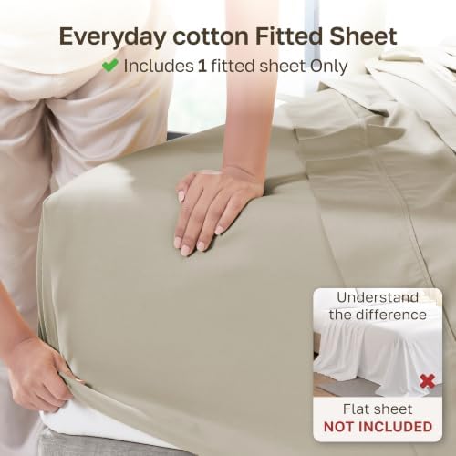 Soft Natural 100% Cotton Sateen Twin XL Fitted Sheet - Image 2