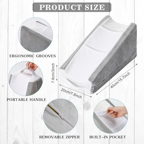 Buryeah White and Light Grey Arm Elevation Pillow 2 Pocket, Plush Material - Image 3