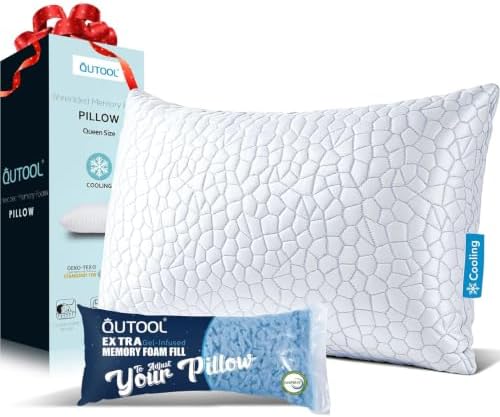 QUTOOL Cooling Pillow for Sleeping, CertiPUR-US Shredded Memory Foam Queen by QUTOOL