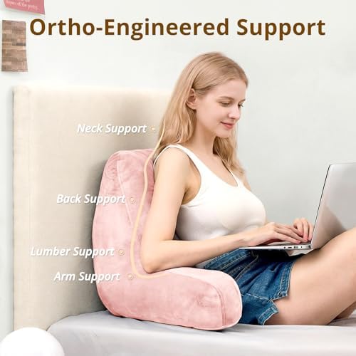 Sasttie Reading Pillow for Bed, Back Pillow for Sitting Up, Peach Pink - Image 2