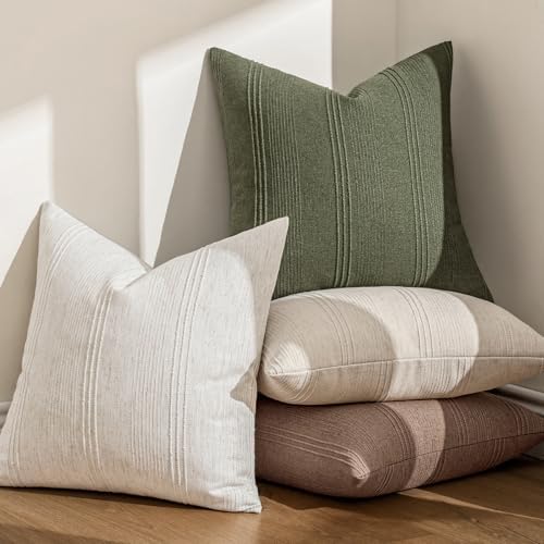 MIULEE Striped Euro Sham Pillow Covers 24x24 Inch Olive Green 2 Pack - Image 5
