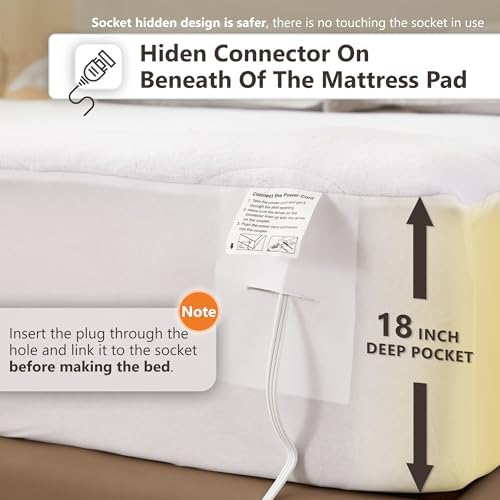Wapaneus Quilted Wave Heated Mattress Pad Queen Size 10 Heat Settings & Dual - Image 5