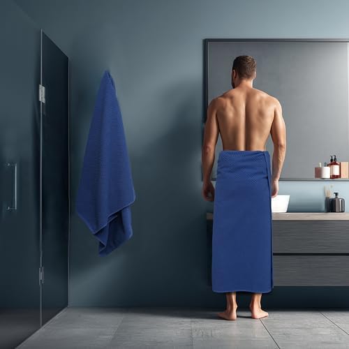 COTTON CRAFT Euro Spa Waffle Weave Bath Sheets - Set of 2 Blue Towel Sheets - Image 6