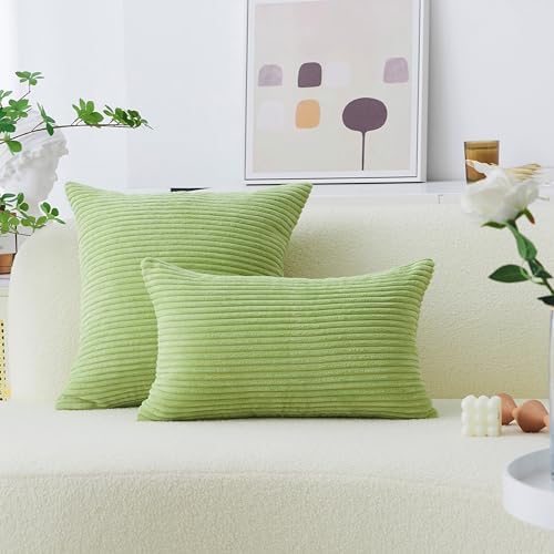 Home Brilliant Green Lumbar Pillow Covers 12x20 Set of 2 Oblong Striped - Image 5