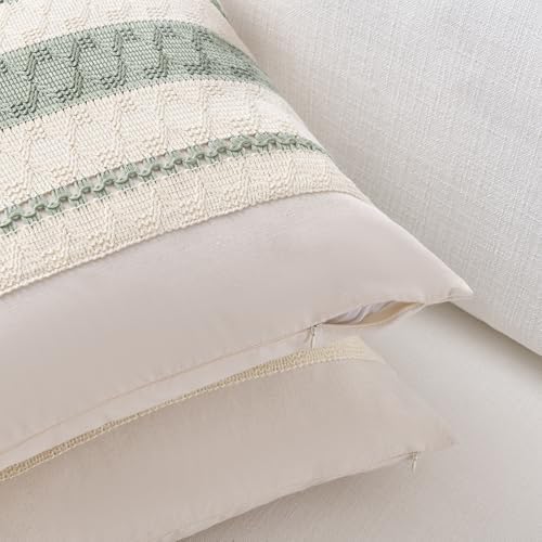 Fancy Homi Set of 2 Sage Green Boho Decorative Throw Pillow Covers 22x22 Inch - Image 3