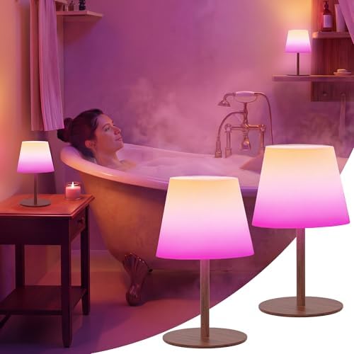 EZVALO Spa-Like RGB Shower Lamp – Waterproof Bathroom Lamp with Remote, Rechargeable Cordless Mood Light, 3 Color Temps & 80 RGB Colors for Relaxing Bathroom & Bathtub Experience (2 Packs) by EZVALO