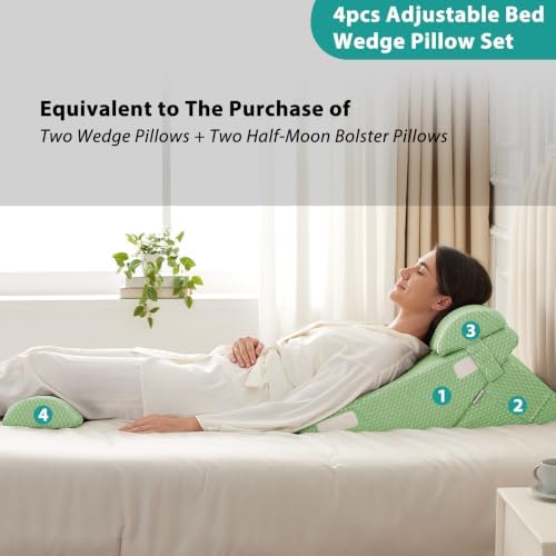 Bedluxe Adjustable 4pcs Bed Wedge Pillow Set, Memory Foam Wedges Pillow Post - Image 5