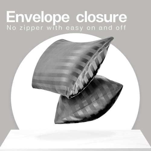 MR&HM Satin Pillowcase 2 Pack, King Size 20"x36", Dark Grey Striped - Image 4
