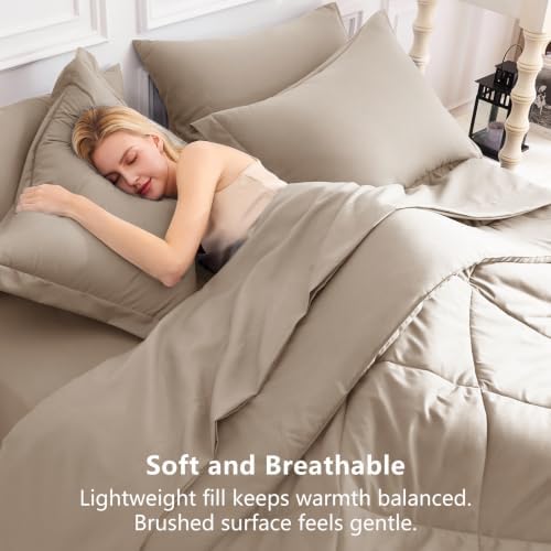 CozyLux Full Comforter Set 82"x86" Khaki - Image 4