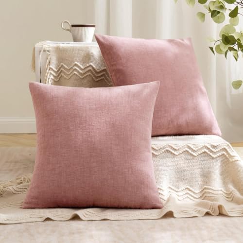 MIULEE Blush Pink Chenille Couch Euro Throw Pillow Covers - Image 5