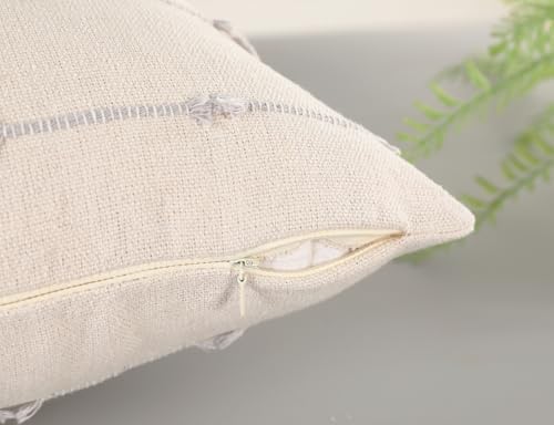 NUYECY Set of 2 Boho Throw Pillow Covers 16x16, Stone Grey and White Neutral - Image 4