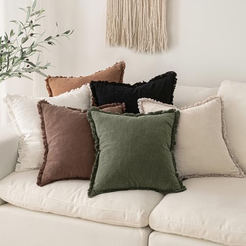 MIULEE Boho Linen Fringe Decorative Euro Throw Pillow Covers Black 24x24 - Image 6