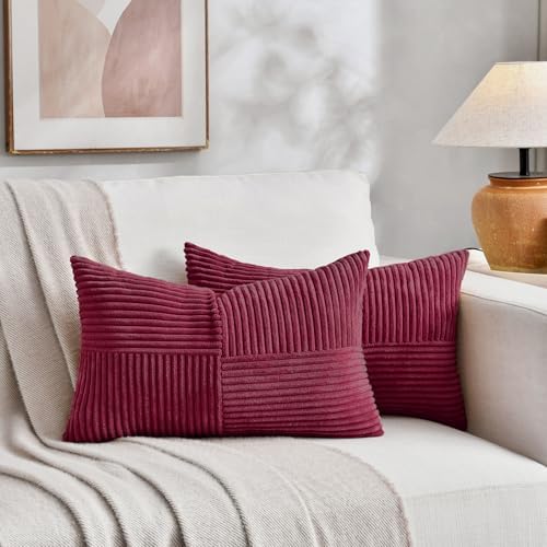 Fancy Homi 2 Packs Burgundy Lumbar Decorative Throw Pillow Covers 20x28 Inch - Image 5