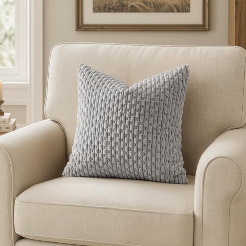 MIULEE Decorative Throw Pillow Covers 20x20 Light Grey Textured Corduroy - Image 6