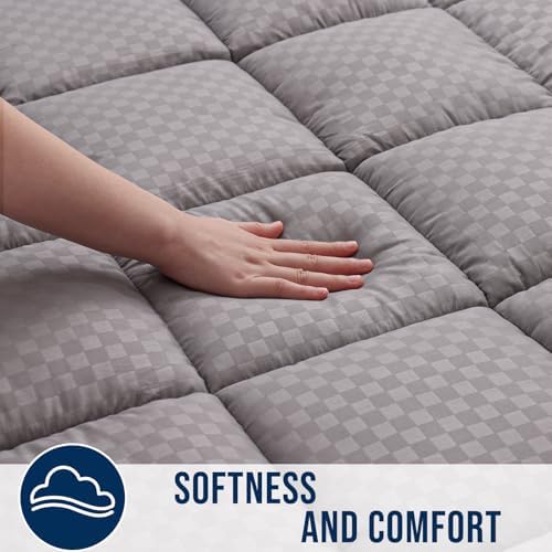 OLANLY King Quilted Fitted Mattress Pad, Down Alternative Fill, Light Grey - Image 3