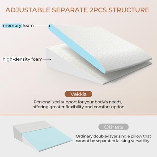 Vekkia Wedge Pillow for Sleep Apnea&Back Pain, Memory Foam Pillow Wedge - Image 2