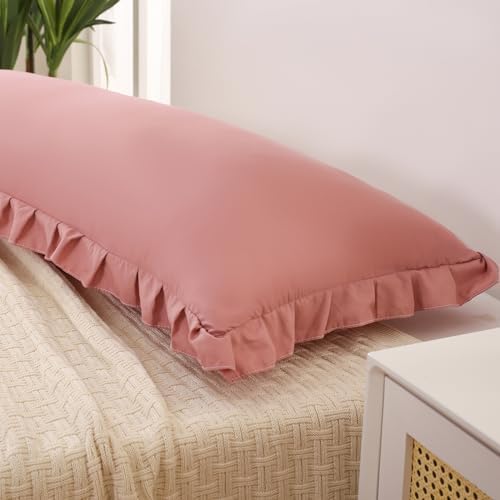 Merryword Pink Mocha Body Pillow Cover 20x54inches Long Pillowcase Ruffled - Image 5