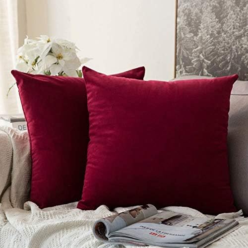 MIULEE Velvet Throw Pillow Covers 12x12 Inch Pack of 2 Wine Red by MIULEE