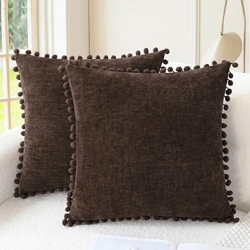 CaliTime Decorative Couch Throw Pillow Covers 16 X 16 Inches Coffee by CaliTime