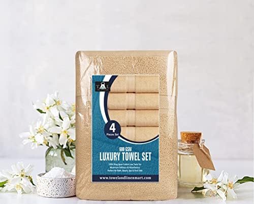 Towel and Linen Mart 4 Pieces Bath Towel Sets - Beige - Soft Feel Luxurious,Quick Dry, Extra Absorbent, 100% Ring Spun Cotton 600 GSM (27 x 54) - Image 2