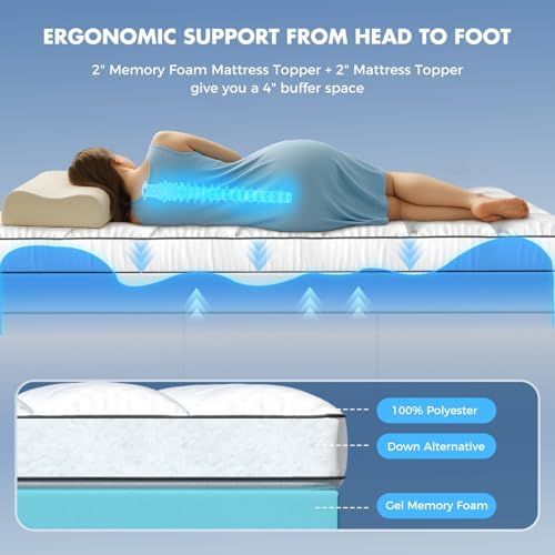 Dual Layer Memory Foam Mattress Topper, Full Mattress Pad, 4 Inch - Image 6