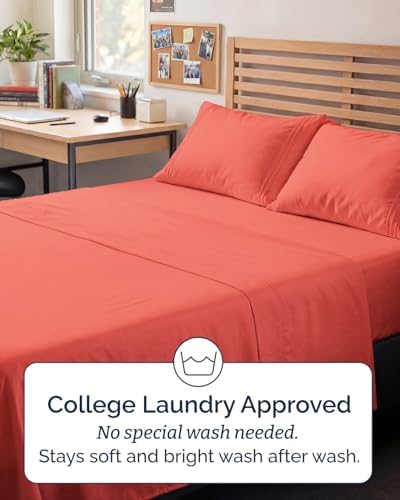 Full XL Sheets - 4 Piece Full XL Sheet Set - Breathable & Cooling - Coral - Image 6